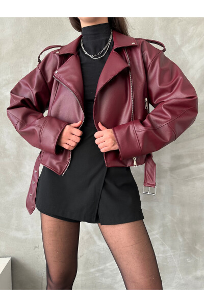 Oversized Belted Leather-Look Jacket - 5