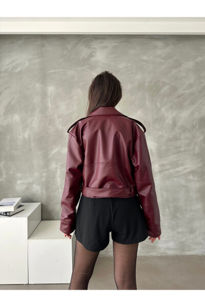 Oversized Belted Leather-Look Jacket - 7