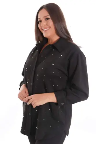 Oversized Beyoğlu Suede Jacket with Stitching Black - 3
