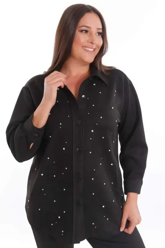 Oversized Beyoğlu Suede Jacket with Stitching Black - 5