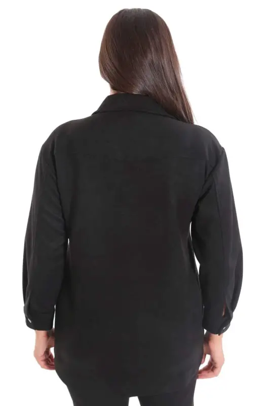 Oversized Beyoğlu Suede Jacket with Stitching Black - 7