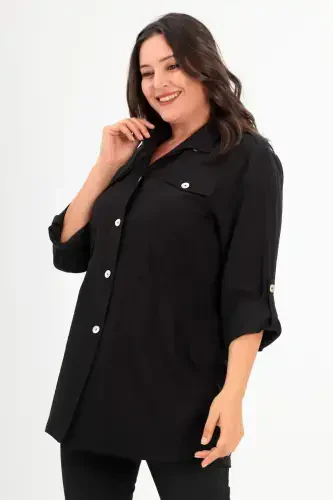 Oversized Black Peaked Lapel Trench Coat - 3