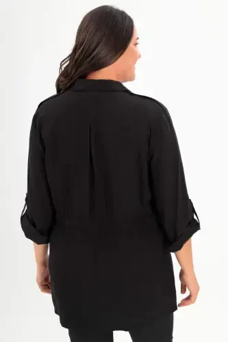 Oversized Black Peaked Lapel Trench Coat - 5