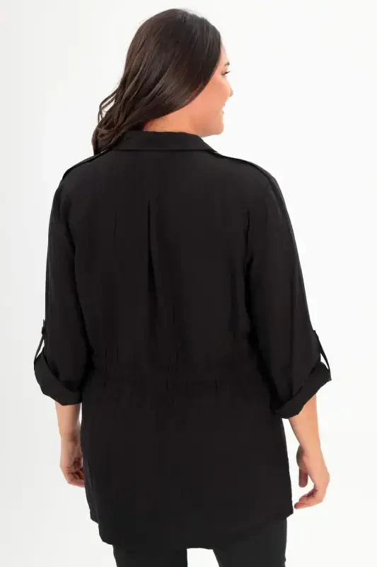 Oversized Black Peaked Lapel Trench Coat - 5