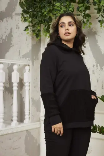 Oversized Black Sweatshirt with Sleeve Detail - BÜYÜKBEDENIZ (1)
