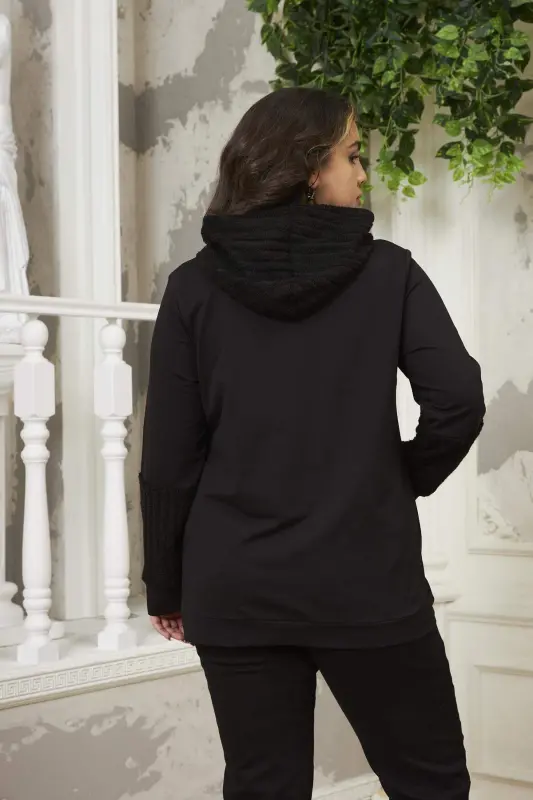 Oversized Black Sweatshirt with Sleeve Detail - 4