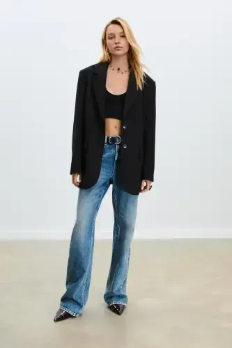 Oversized Blazer with Pockets - 1