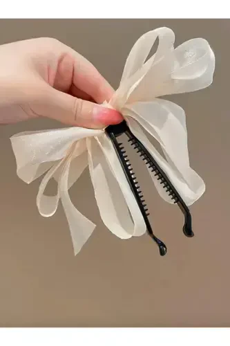 Oversized bow banana clip-chiffon ecru - CSR AKSESUAR (1)
