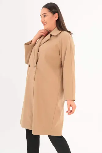 Oversized Button Detailed Cashmere Beige Coat - 8