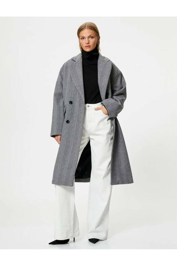 Oversized Cashmere Coat, Double Breasted Buttoned, Flap Pocket 4WAK00124EW ANTHRACITE - 1