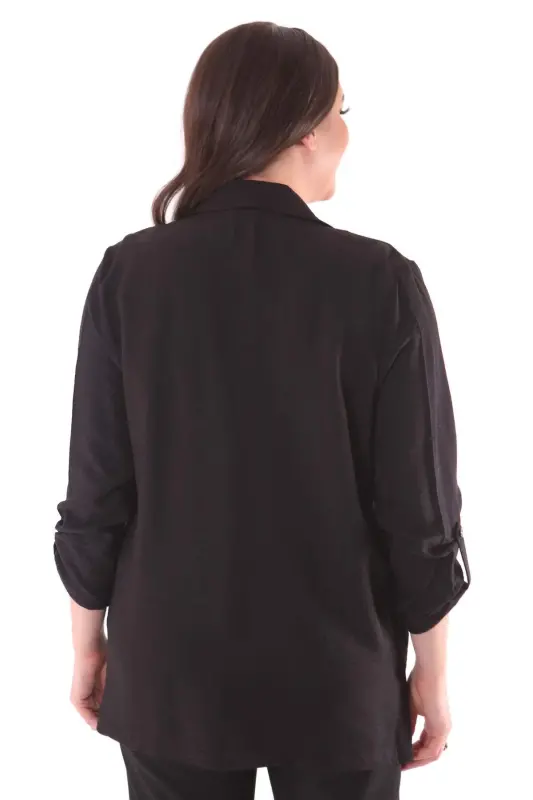 Oversized Double-Breasted Black Jacket - 5