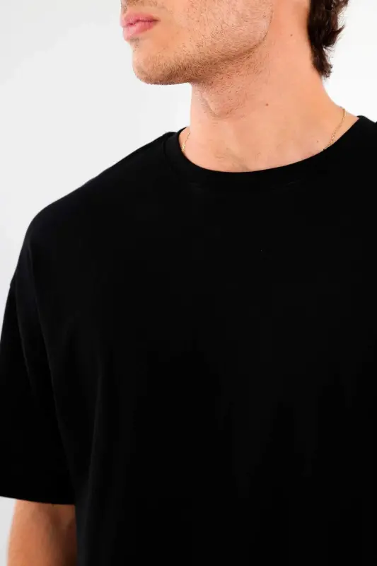 Oversized Fit %100 Cotton Black T-shirt - 6