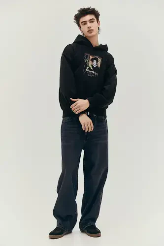 Oversized Fit Hooded and Printed Top-Black/The Cure - 2