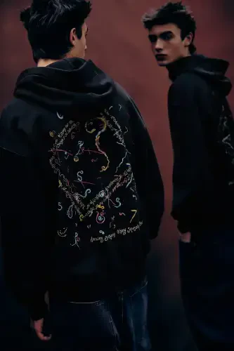 Oversized Fit Hooded and Printed Top-Black/The Cure - 5