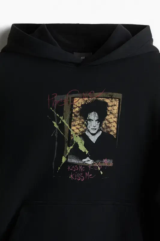 Oversized Fit Hooded and Printed Top-Black/The Cure - 6