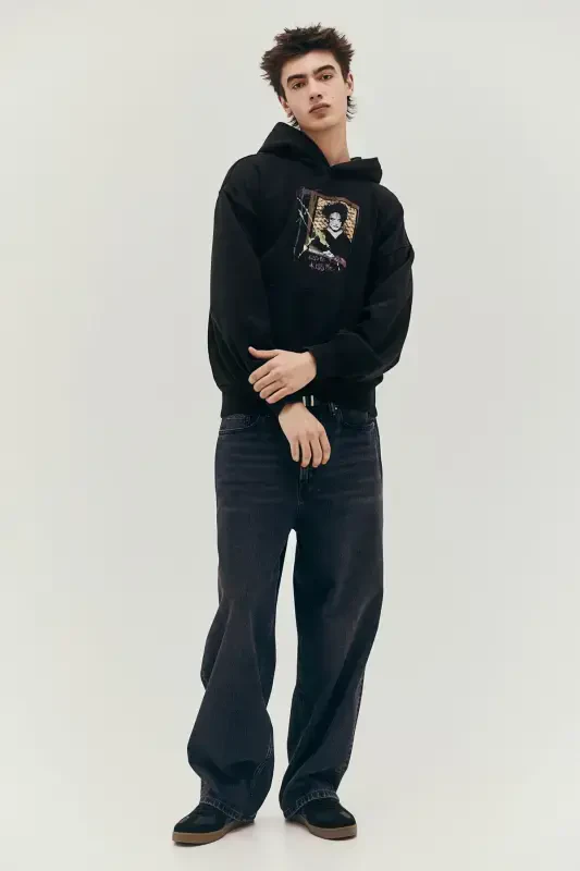 Oversized Fit Kapüşonlu va Bosmali Ust-Qora/The Cure - 2