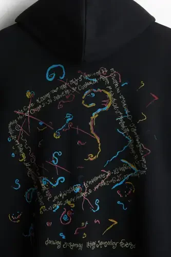 Oversized Fit Kapüşonlu va Bosmali Ust-Qora/The Cure - 7