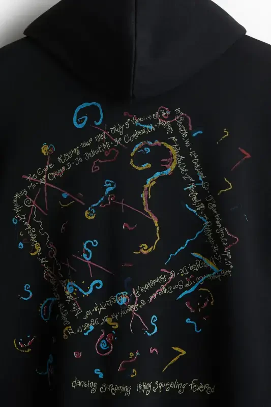 Oversized Fit Kapüşonlu va Bosmali Ust-Qora/The Cure - 7