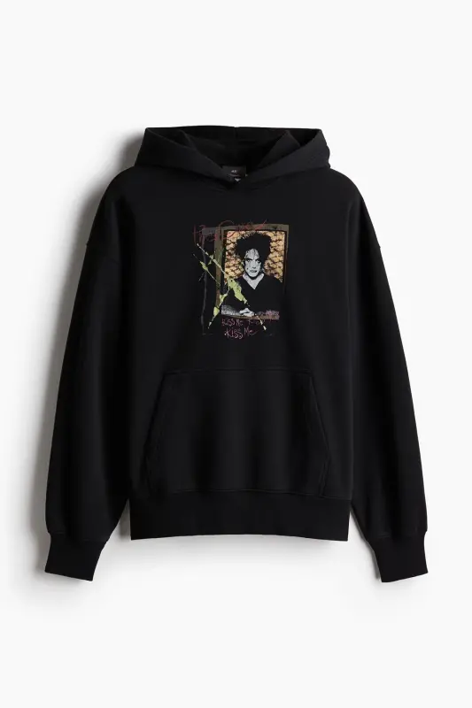 Oversized Fit Kapüşonlu va Bosmali Ust-Qora/The Cure - H&M