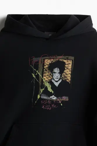 Oversized Fit Kapüşonlu va Bosmali Ust-Qora/The Cure - H&M (1)