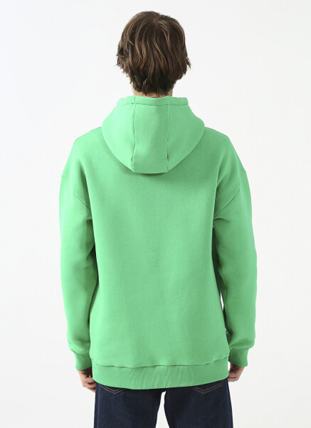 Oversized Hooded Printed Green Men's Fleece Sweatshirt - 5