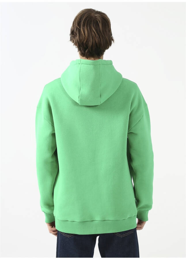 Oversized Hooded Printed Green Men's Fleece Sweatshirt - 11