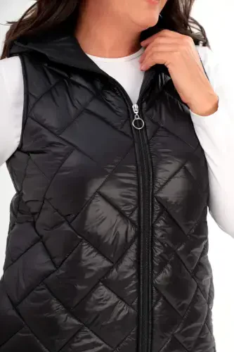 Oversized Hoodie Pocket Detail Long Oversized Black Puffer Vest - 4