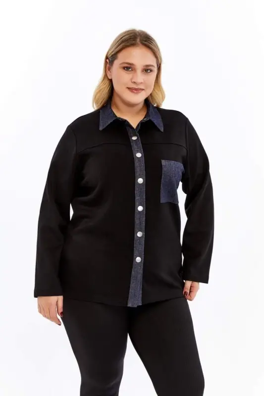 Oversized Jacket Black with Pocket Detail - 1