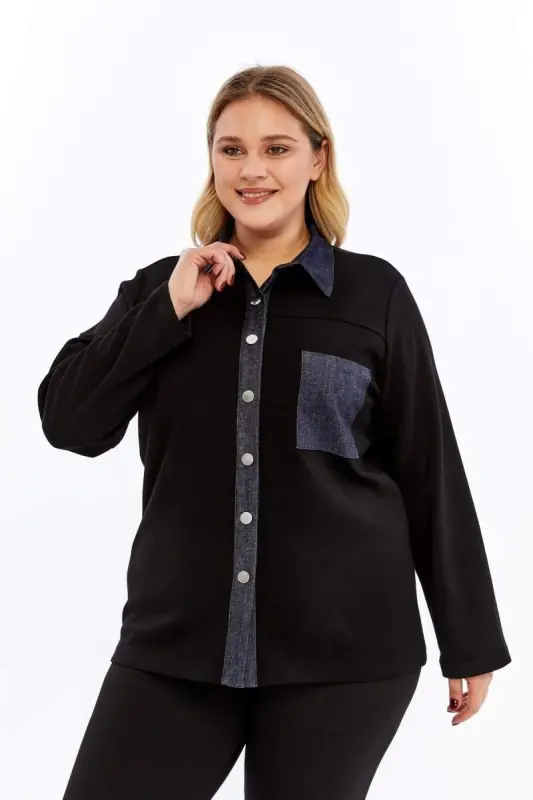 Oversized Jacket Black with Pocket Detail - 2