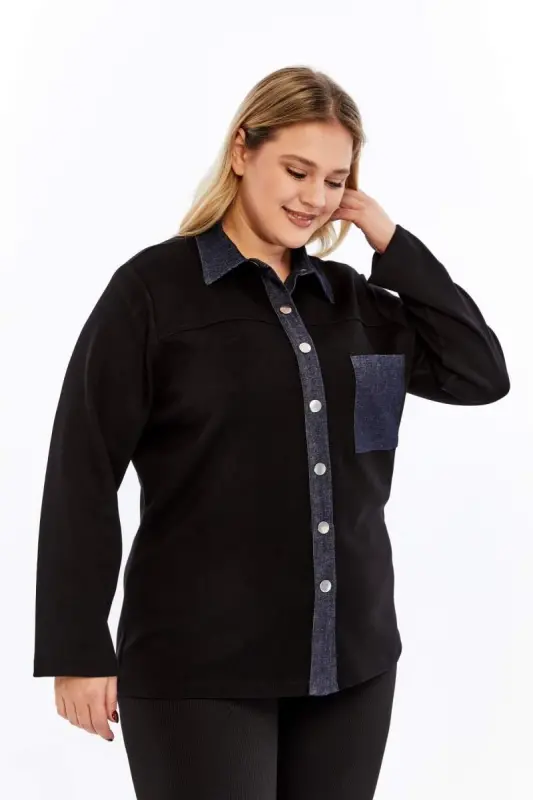 Oversized Jacket Black with Pocket Detail - 4