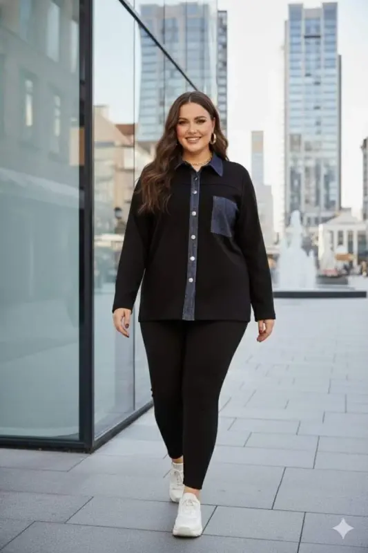 Oversized Jacket Black with Pocket Detail - 6