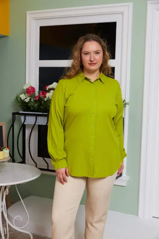 Oversized Knitted Modal Shirt Olive - BÜYÜKBEDENIZ