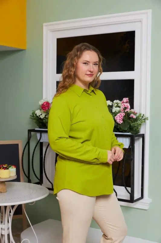 Oversized Knitted Modal Shirt Olive - 2