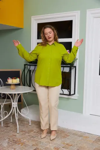 Oversized Knitted Modal Shirt Olive - 5