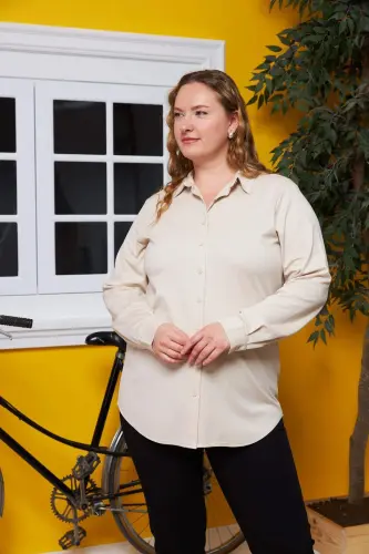 Oversized Knitted Modal Yarn Shirt Cream - BÜYÜKBEDENIZ (1)