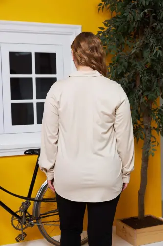 Oversized Knitted Modal Yarn Shirt Cream - 5