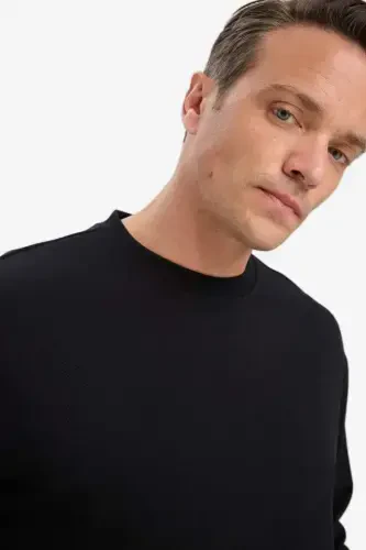 Oversized Loose Bike Collar Basic Plain Sweatshirt Black - 3