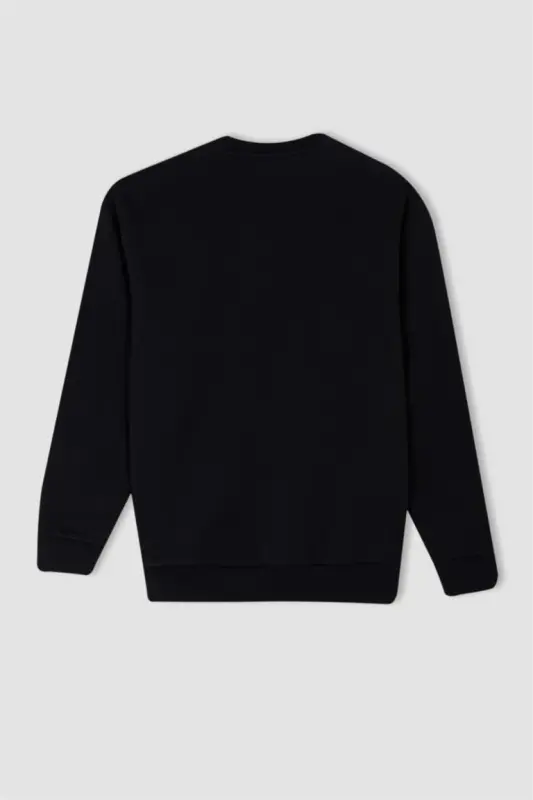 Oversized Loose Bike Collar Basic Plain Sweatshirt Black - 8