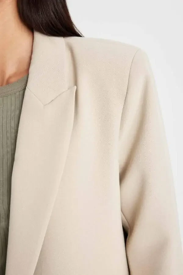 Oversized Loose Blazer Jacket Lapel Button Basic Plain Blazer Jacket Beige - 8