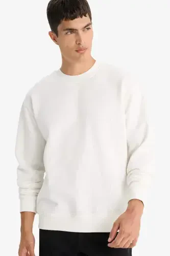 Oversized Loose Fit Crew Neck Basic Sweatshirt Off-White - 1