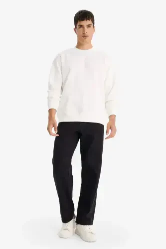 Oversized Loose Fit Crew Neck Basic Sweatshirt Off-White - DEFACTO (1)