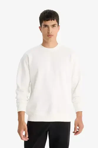 Oversized Loose Fit Crew Neck Basic Sweatshirt Off-White - 3