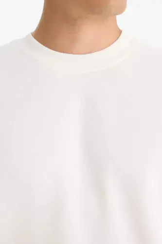 Oversized Loose Fit Crew Neck Basic Sweatshirt Off-White - 5