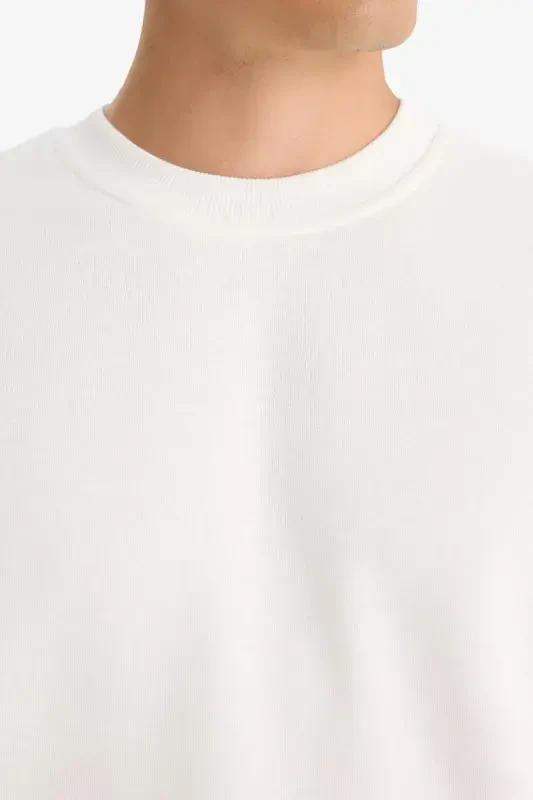 Oversized Loose Fit Crew Neck Basic Sweatshirt Off-White - 5