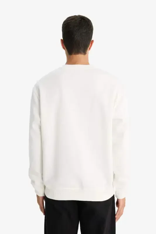 Oversized Loose Fit Crew Neck Basic Sweatshirt Off-White - 6