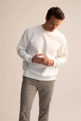 Oversized Loose Fit Crew Neck Basic Sweatshirt Off-White - 1