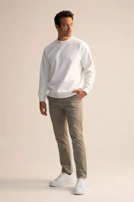 Oversized Loose Fit Crew Neck Basic Sweatshirt Off-White - 2