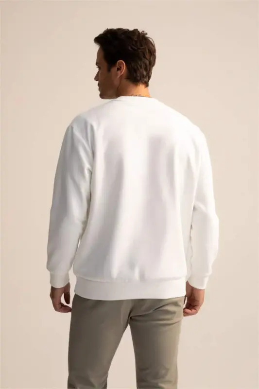 Oversized Loose Fit Crew Neck Basic Sweatshirt Off-White - 4