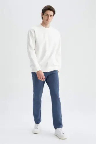 Oversized Loose Fit Crew Neck Basic Sweatshirt Off-White - 6
