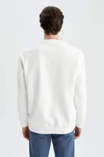 Oversized Loose Fit Crew Neck Basic Sweatshirt Off-White - 8